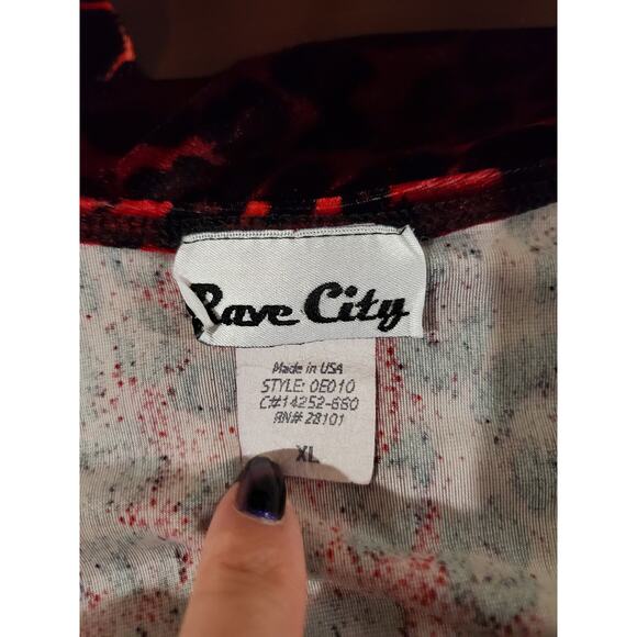 Vtg 90s Rave City Velvet Leopard V-Neck 3/4 Asymmetrical Sleeve Top Size XL USA - Picture 6 of 9